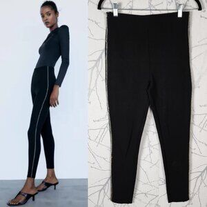 Zara Ponte Knit Stretch Diamond Side Stripe Pull On Skinny Ankle Pants